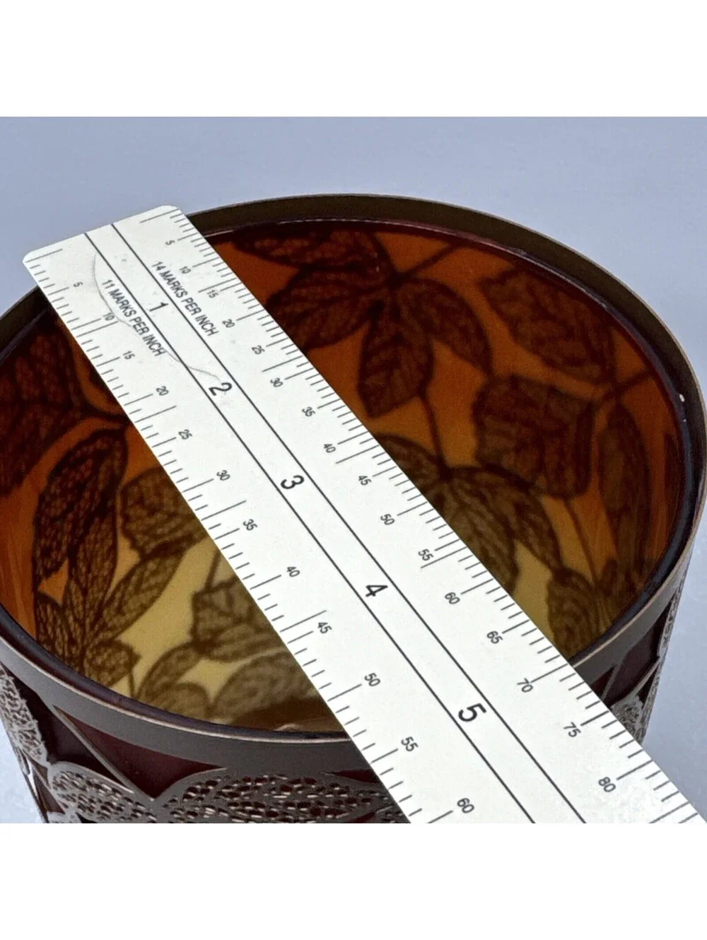 Yankee Candle  AMBER LEAVES BARREL Large Candle 7” Glass & Metal SHADE *READ*